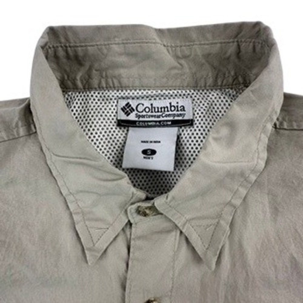 Columbia Mens S PFG Fishing Shirt Tan Short Sleeve NCC Pennant FM7130 - Picture 3 of 14